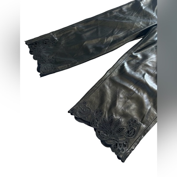 Chico’s Women’s Black Faux Leather Cutout Ankle Crop Trouser Pants - Picture 6 of 14